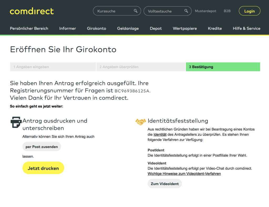 Poslednji korak ka otvaranju računa u ComDirect